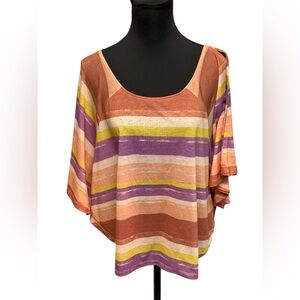 Decree L Orange Purple Striped Boxy Cutout Sleeve Blouse Boho